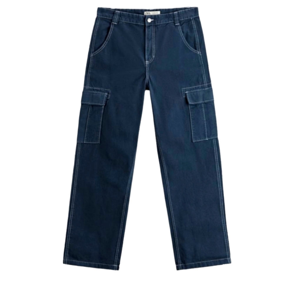 Zara CARGO JEANS WITH SEAM DETAILS/ indigo